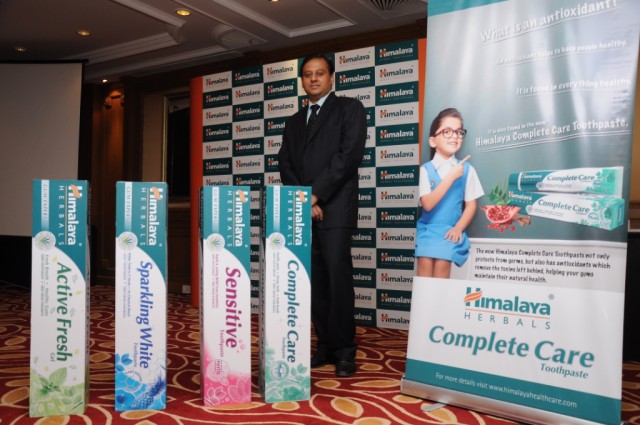 mr. rajesh k, business head, consumer products, himalaya herbals at the launch of himalaya's new oral care range